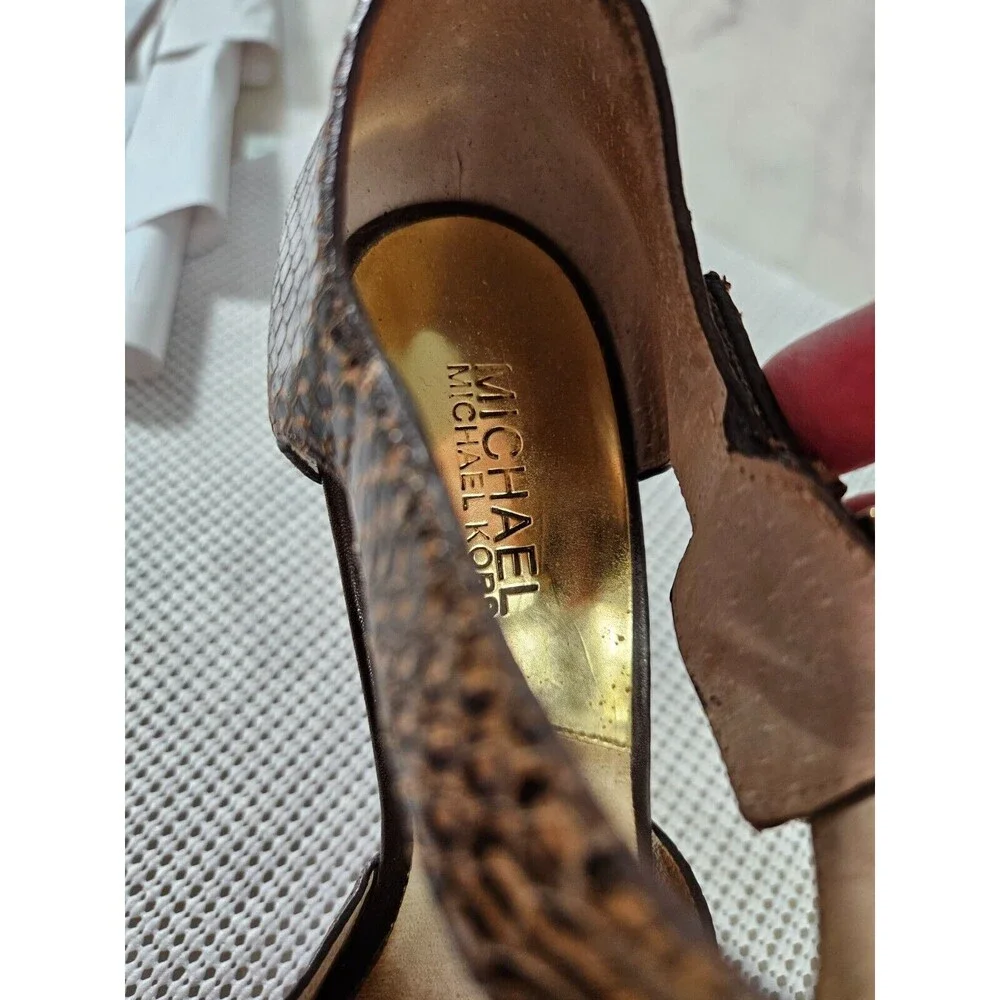 Michael Kors Brown Snake-Embossed Platform Wedge Boots with Gold Studs - Picture 9 of 12
